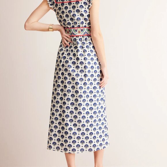 Boden Frill Embroidered Midi Dress in Passion Geo Print - Picture 3 of 5